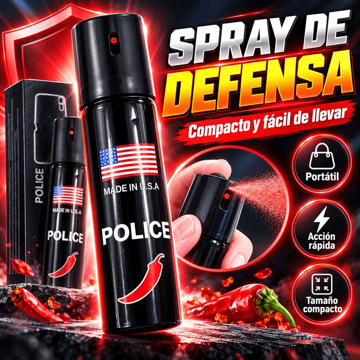 Spray De Defensa Personal Portátil Gas Pimienta Police Compacto
